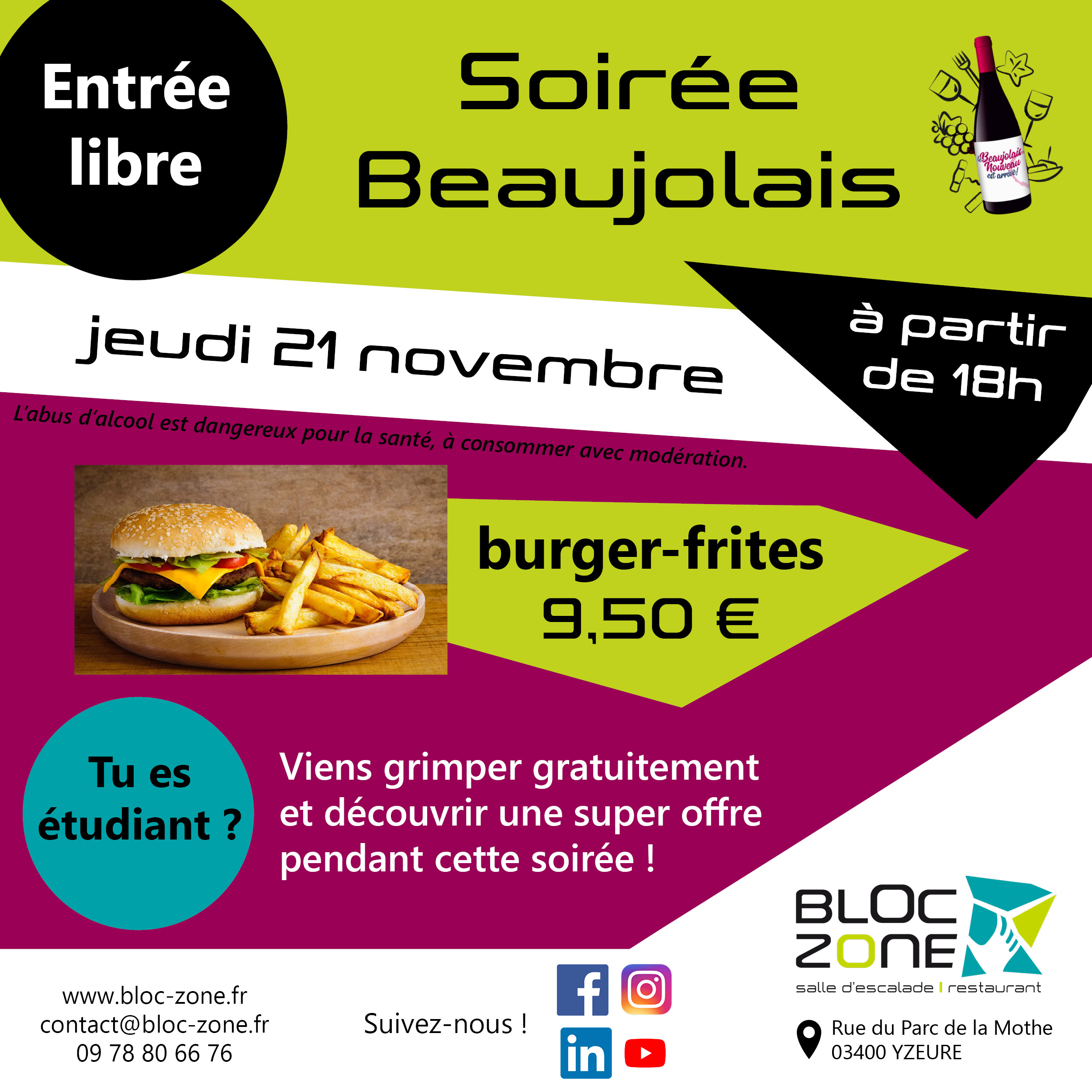 soirée beaujolais burgers bloc zone yzeure