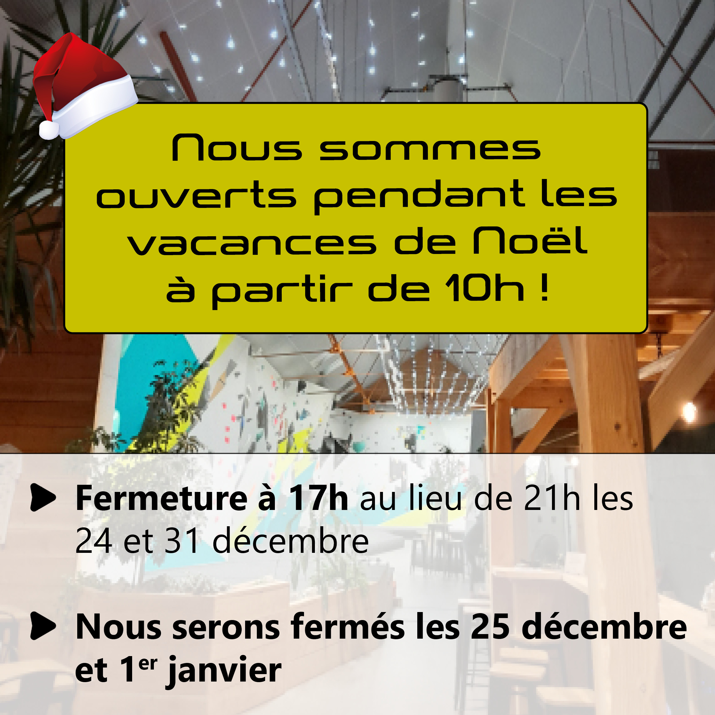 horaires ouverture bloc zone vacances noel 2024