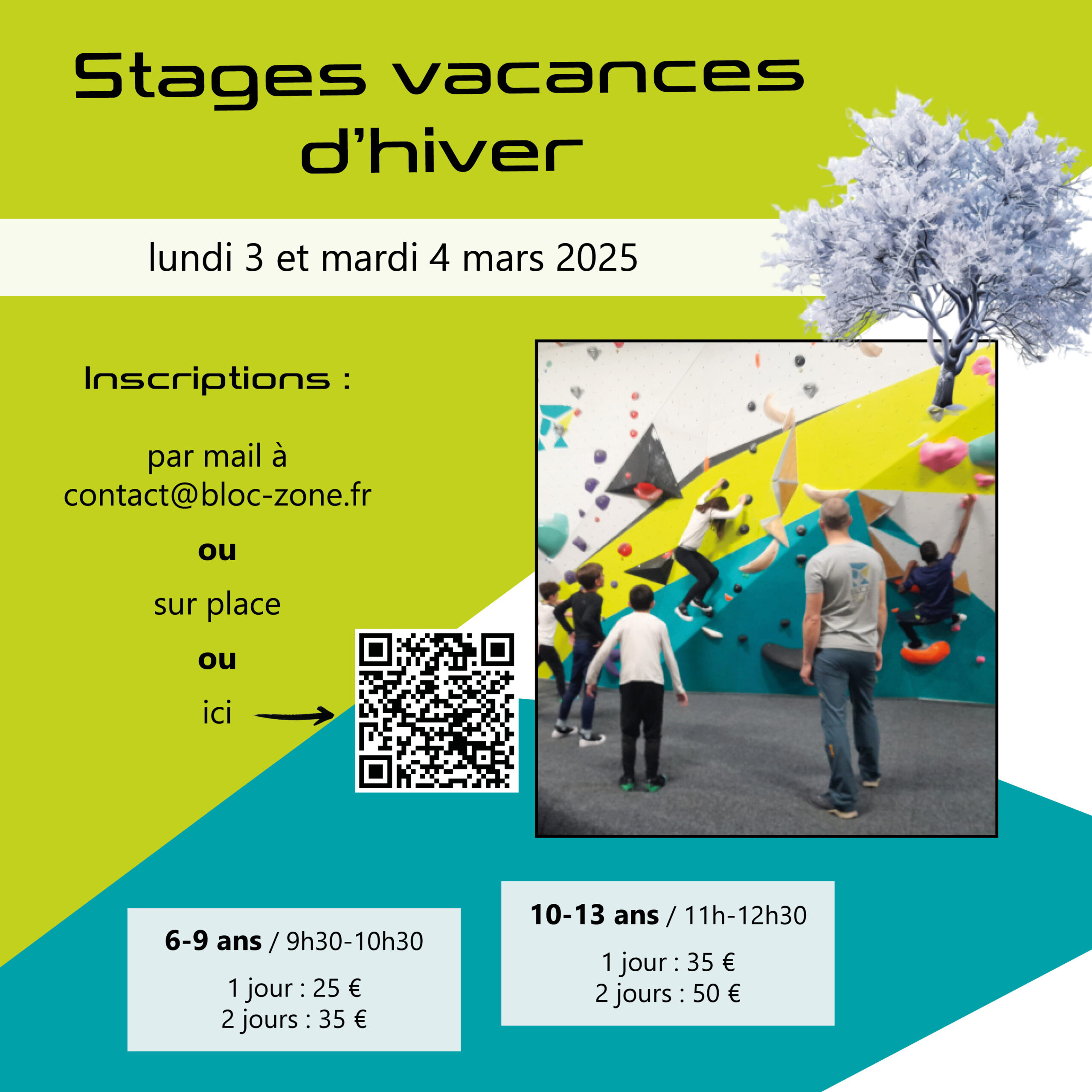 stages enfants vacances hiver 2025 escalade bloc zone