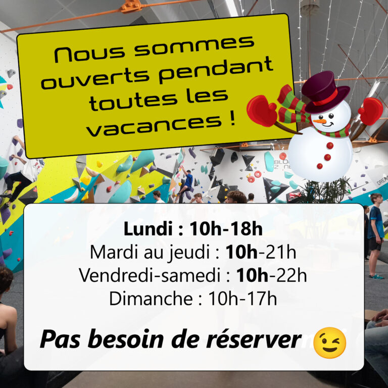 horaires vacances hiver 2025 bloc zone escalade