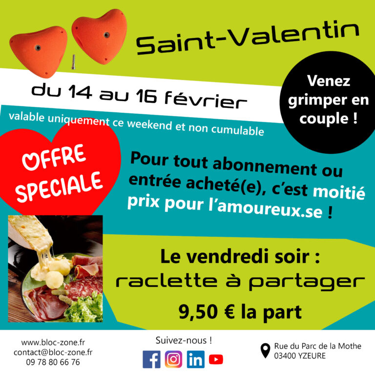 saint valentin offre escalade raclette