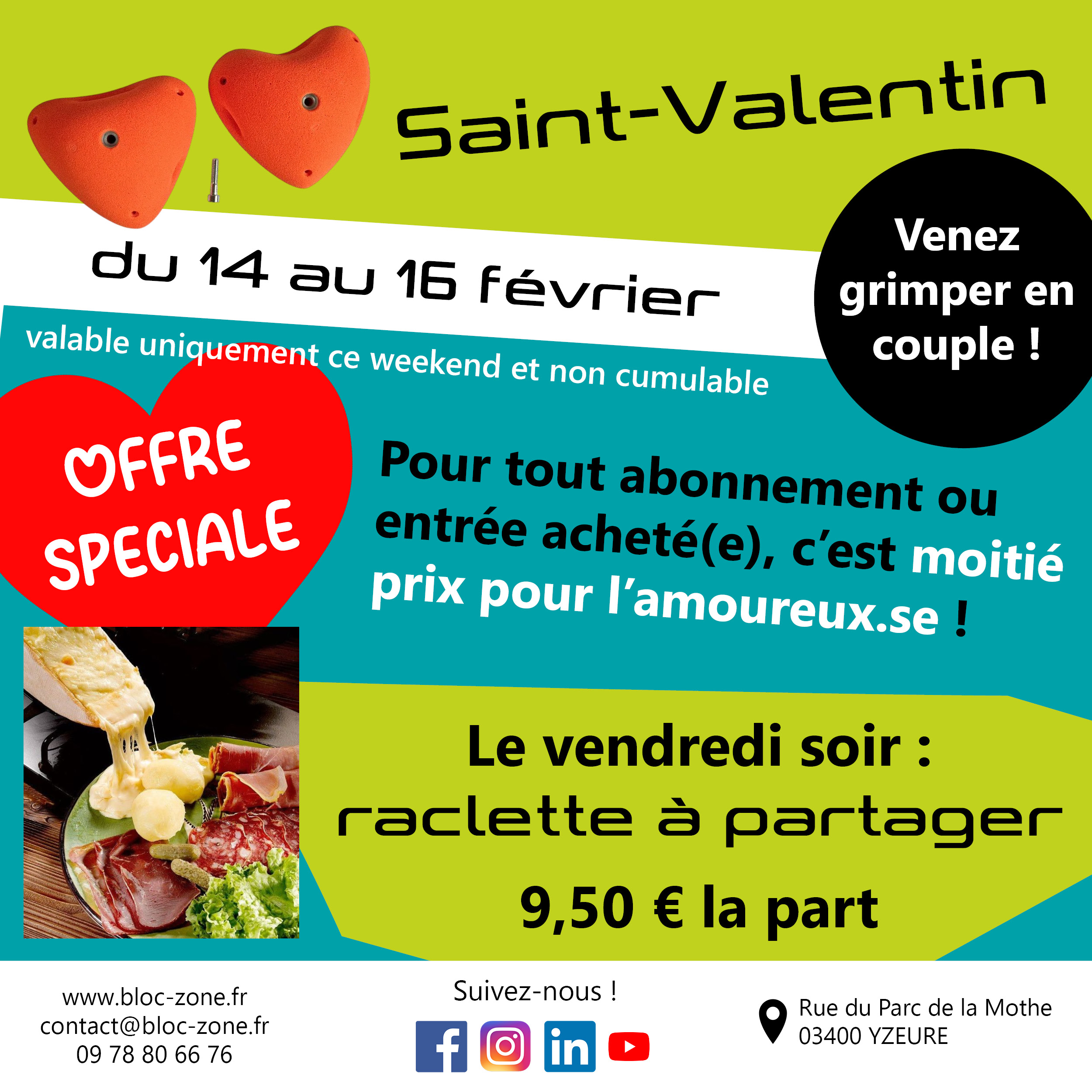 saint valentin offre escalade raclette